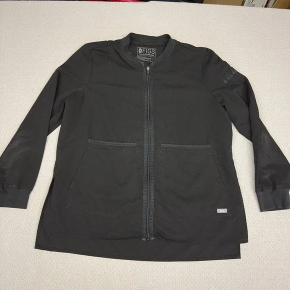 FIGS Technical Collection Black Full Zip Scrub Jacket Womens Large Bomber Style - Picture 1 of 7